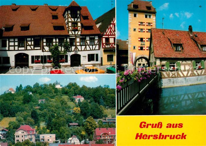 Hersbruck Altstadt Fachwerkhaus Teilansicht Torbogen Bruecke Partie am Fluss