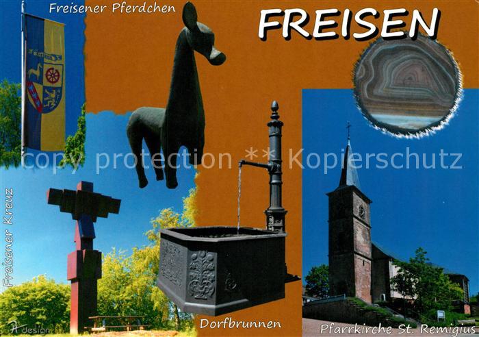 Freisen Freisener Pferdchen Pfarrkirche St Remigius Achatfunde Kreuz Dorfbrunnen