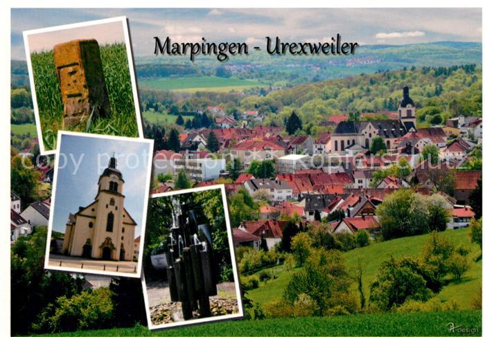 Urexweiler Marpingen Gedenkstein Kirche Brunnen Ortsansicht mit Kirche