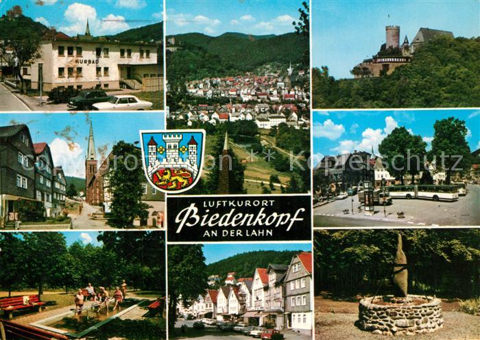 Gladenbach Lahn Hessen Kurbad Ortsmotiv mit Kirche Wassertreten Burg Turm Brunne