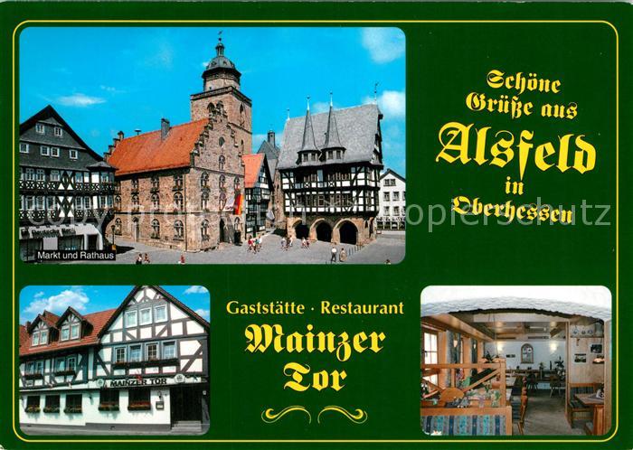 Alsfeld Marktplatz Rathaus Fachwerkhaus Gaststaette Restaurant Mainzer Tor