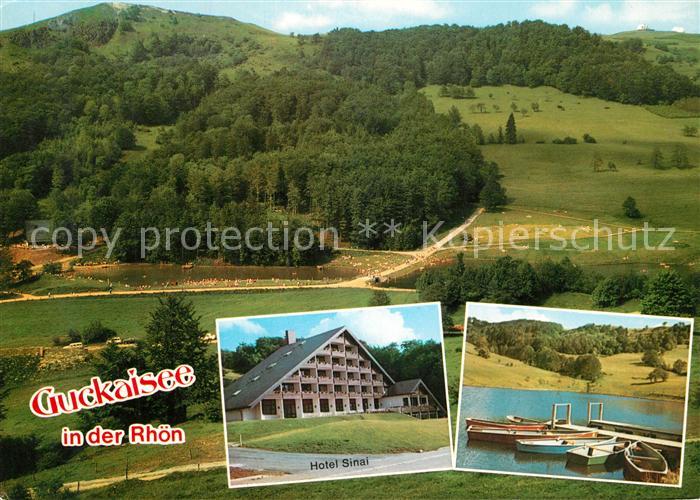Wasserkuppe Rhoen Blick ueber den Guckaisee Hotel Sinai Bootsanleger Pferdskopf