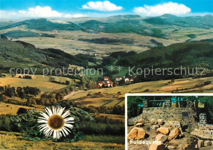 Obernhausen Landschaftspanorama Hochrhoen Blick von der Fuldaquelle Distel