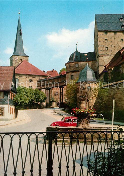 Thurnau Marktplatz Brunnen Stadtmauer Kirchturm