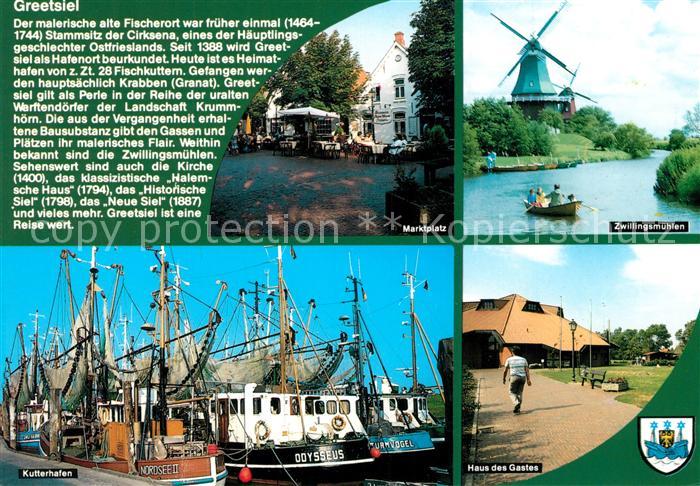 Greetsiel Marktplatz Zwillingsmuehlen Kutterhafen Haus des Gastes