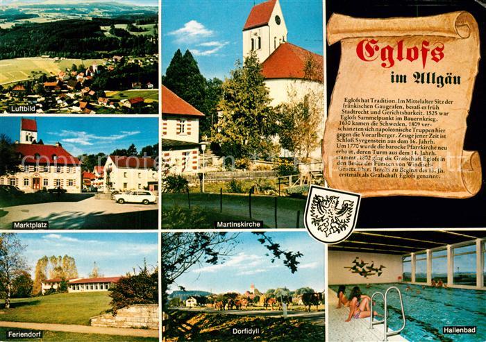 Eglofs Argenbuehl Luftbild Marktplatz Feriendorf Martinskirche Dorfidyll Hallenb