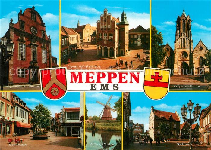 Meppen Kirche Markt Rathaus Bahnhofstrasse Windmuehle Wappen
