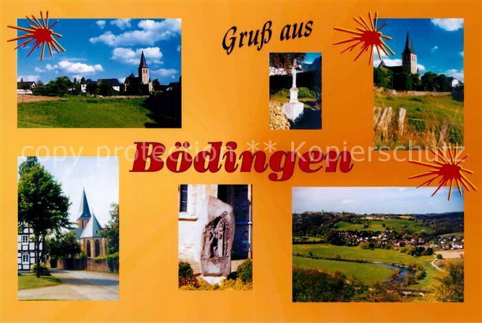 Boedingen Ortsansicht mit Kirche Gedenkstein Kreuz Landschaftspanorama