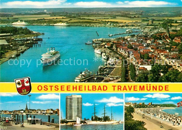Travemuende Ostseebad Fliegeraufnahme Strand Promenade Hotel Segelschiff Kai