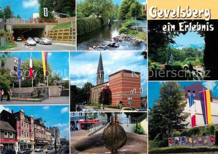 Gevelsberg Teilansichten Stadtautobahn Kirche Innenstadt Fahnen Partie am Fluss