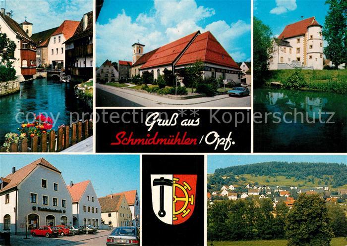 Schmidmuehlen Haeuserpartie am Fluss Strassenpartie Schloss Panorama Wappen