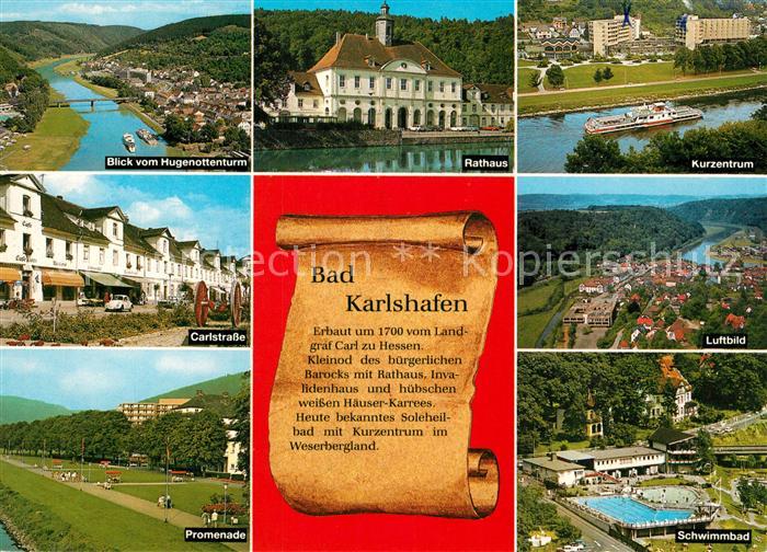 Bad Karlshafen Panorama Blick vom Hugenottenturm Rathaus Kurzentrum Carlstrasse