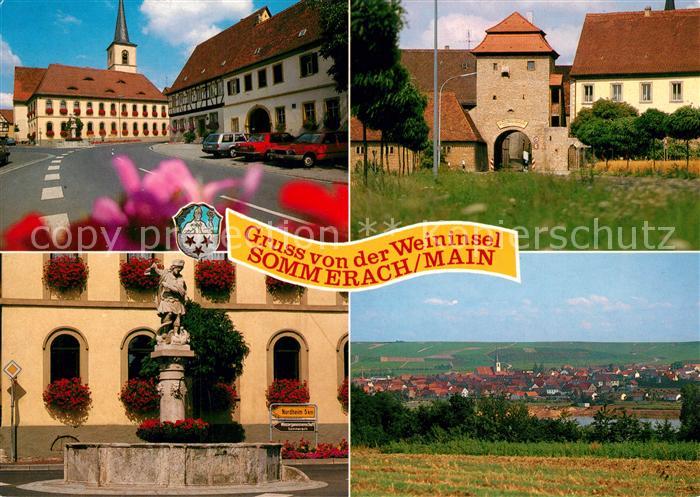 Sommerach Hauptstrasse Kirche Torturm Brunnen Panorama