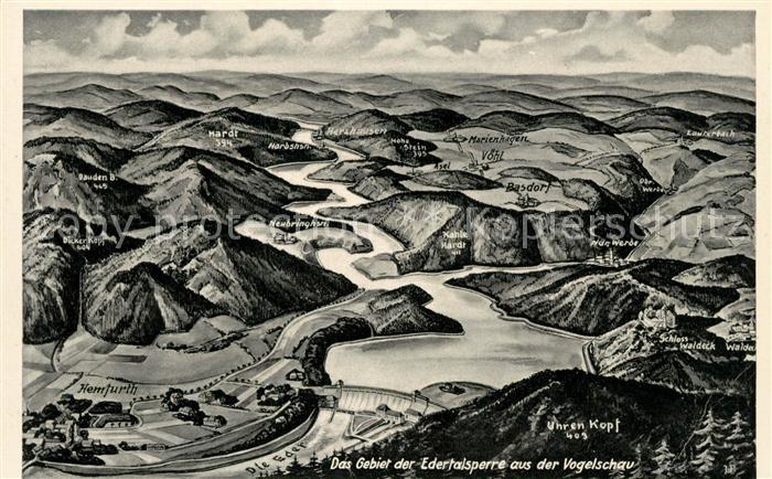 Waldeck Edersee Gebiet der Edertalsperre aus der Vogelschau