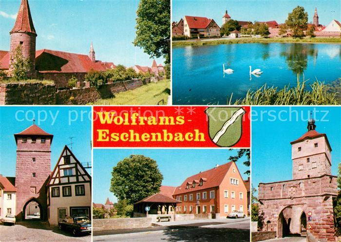 Eschenbach Wolframs Stadt des Minnesaengers Stadtmauer Torbogen Turm See