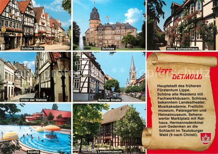 Detmold Strassenpartien Altstadt Fachwerkhaeuser Schloss Kirche Aqualip Freizeit