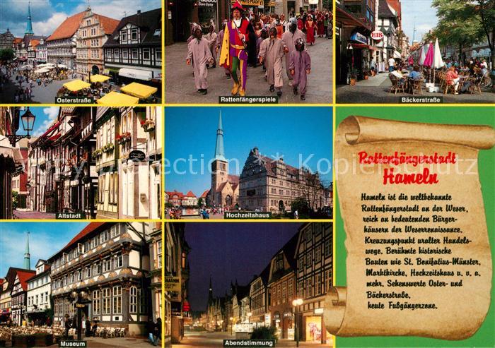 Hameln Weser Strassenpartie Altstadt Marktplatz Rattenfaenger Sage Hochzeitshaus