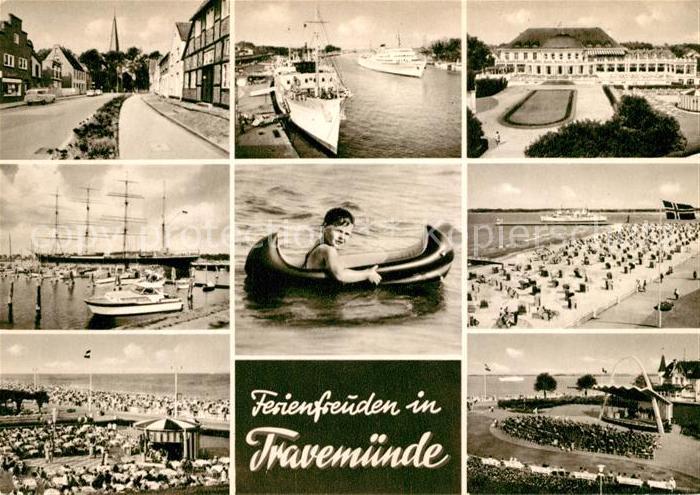 Travemuende Ostseebad Ortspartie Hafen Faehre Segelschiff Strand Konzertpavillon