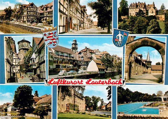 Lauterbach Hessen Altstadt Fachwerkhaeuser Schloss Torbogen Freibad
