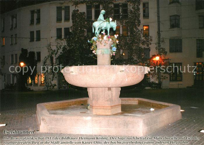 Halle Saale Eselsbrunnen Bronzeplastik Nachtaufnahme