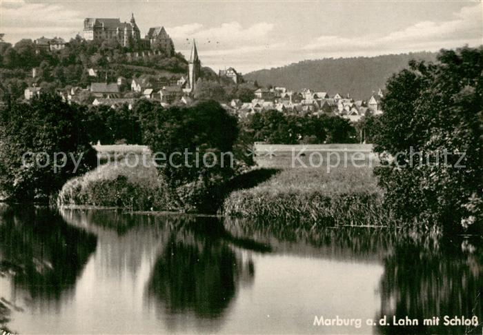 Marburg Lahn Partie am Fluss Blick zum Schloss