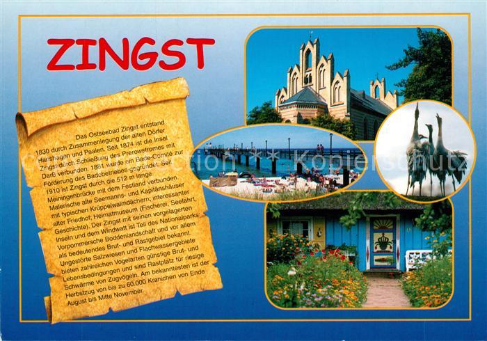 Zingst Ostseebad Strand Seebruecke Typische Haeuser Kraniche Kirche Chronik