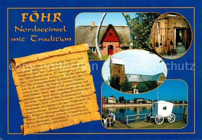 Insel Foehr Reetdachhaus Kirche Alter Badewagen Seebruecke Chronik