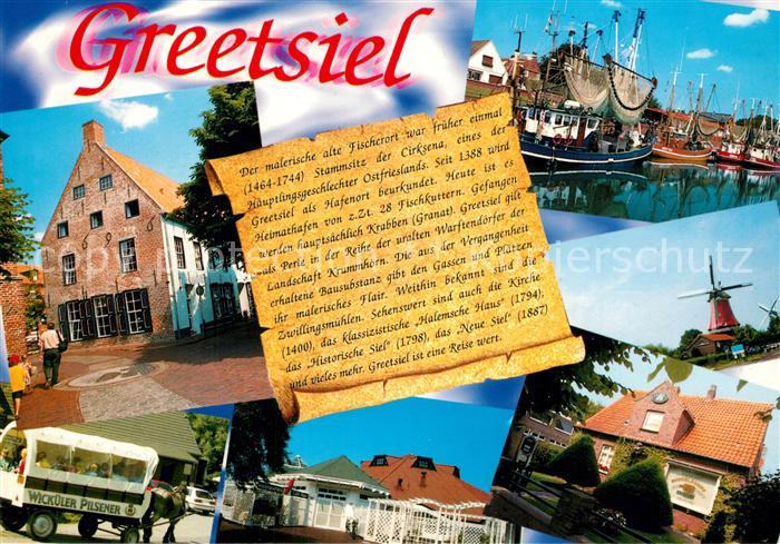Greetsiel Teilansichten Windmuehle Fischerhafen Pferdewagen Chronik