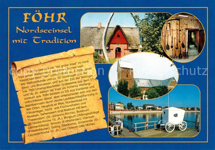 Insel Foehr Reetdachhaus Kirche Alter Badewagen Seebruecke Strand Chronik