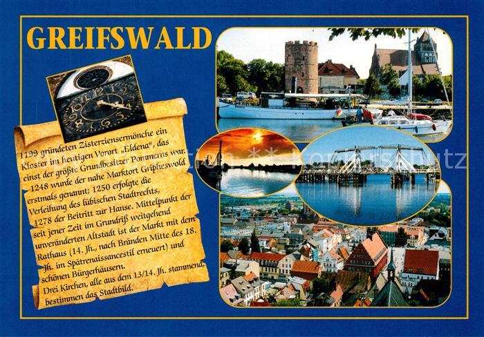 Greifswald Hafen Turm Zugbruecke Stadtpanorama Uhr Chronik