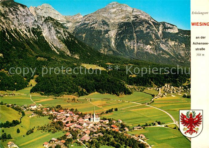 Wiesing Tirol Achenseestrasse mit Rofangebirge Sonnwendjoch Fliegeraufnahme