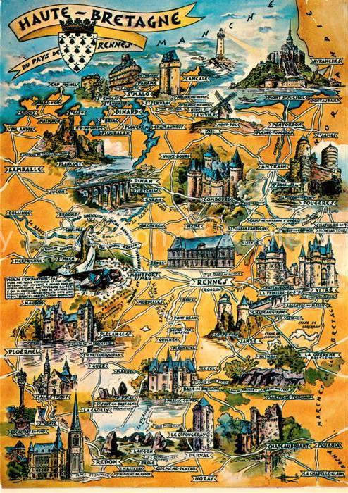 Bretagne Region Haute Bretagne Sehenswuerdigkeiten der Region Landkarte