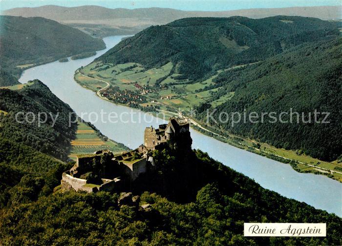 Aggsbach-Dorf Burgruine Aggstein Wachau Donau Fliegeraufnahme