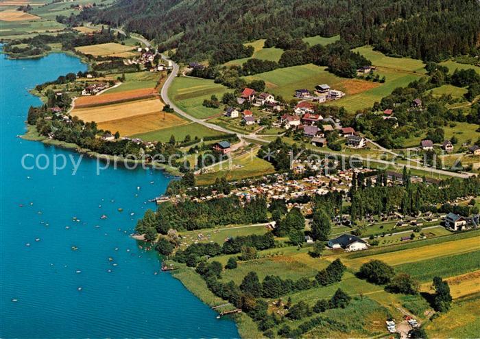 Ossiach Alt Ossiach Suedufer Ossiachersee Strandcamping Fliegeraufnahme