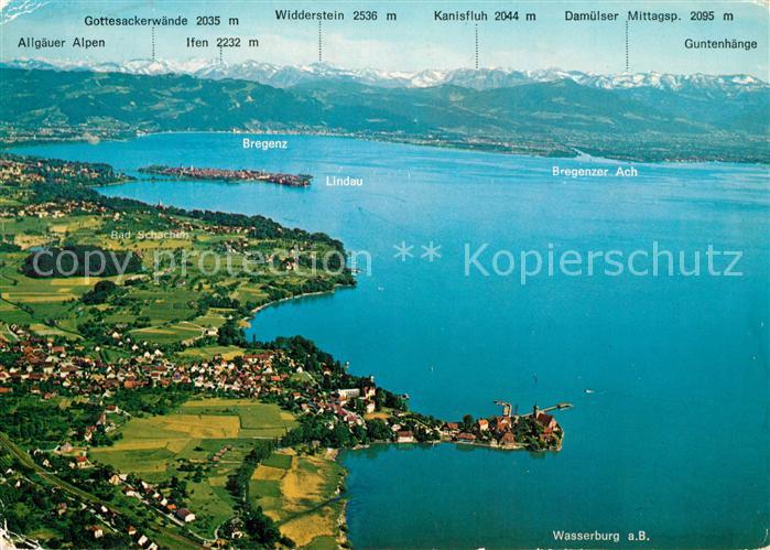 Wasserburg Bodensee Halbinsel Obersee Alpenkette Fliegeraufnahme