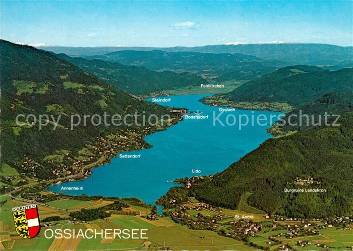 Ossiachersee und umliegende Orte Burgruine Landskron Fliegeraufnahme