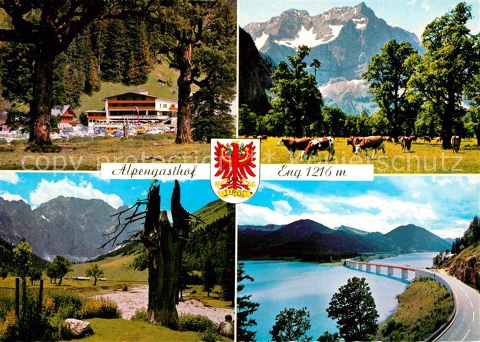 Hinterriss Tirol Alpengasthof Eng am Grossen Ahornboden Alpenpanorama Bruecke