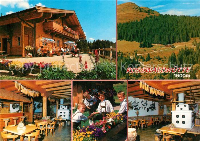 Hinterglemm Saalbach Rosswaldhuette Gaststube Kamin Landschaftspanorama