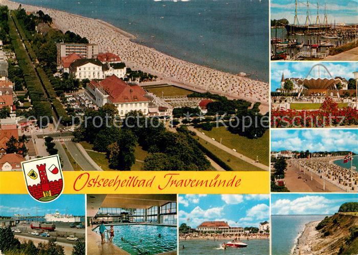 Travemuende Ostseebad Fliegeraufnahme Strand Hallenbad Hafen
