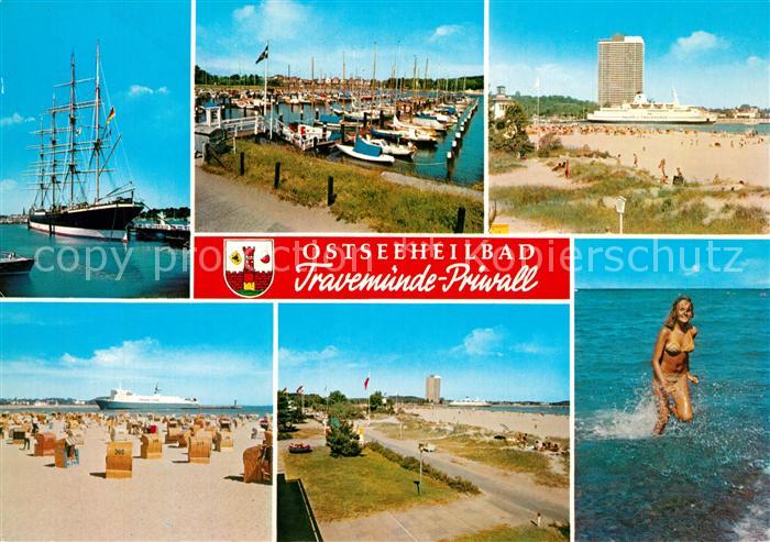 Priwall Travemuende Hafen Strand Promenade Hochhaus Segelschiff