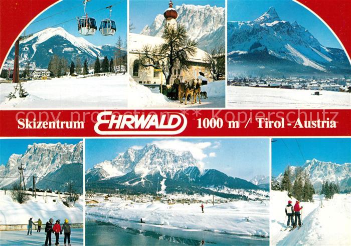 Ehrwald Tirol Panorama Wintersportplatz Alpen Kirche Bergbahn Pferdeschlitten