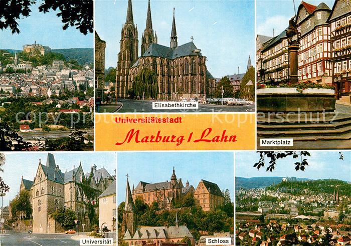 Marburg Lahn Stadtpanorama mit Schloss Universitaet Elisabethkirche Marktplatz B