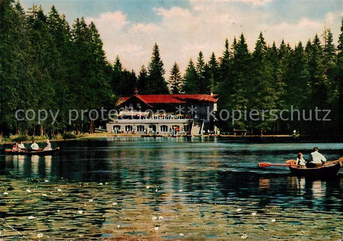 Bayerisch Eisenstein Arberseehaus Gaststaette am Arbersee Bootfahren
