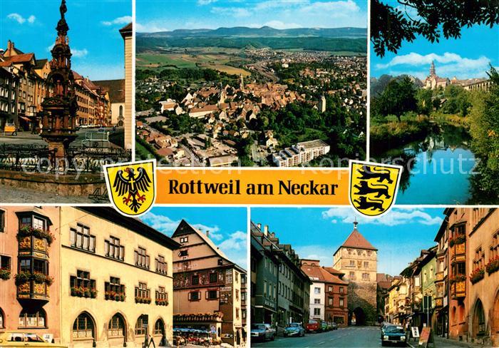 Rottweil Neckar Brunnen Innenstadt Altstadt Schwarzer Turm Partie am Fluss Flieg