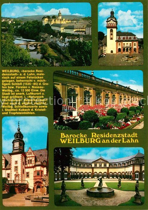 Weilburg Stadtpanorama mit Lahn und Schloss Schlosskirche Orangerie Schlosshof