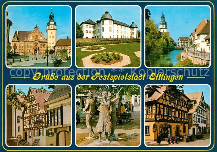 Ettlingen Marktplatz Schloss Innenstadt Altstadt Fachwerkhaeuser Skulpturen