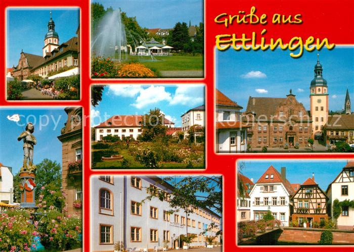 Ettlingen Strassencafe Innenstadt Brunnenfigur Park Marktplatz Altstadt