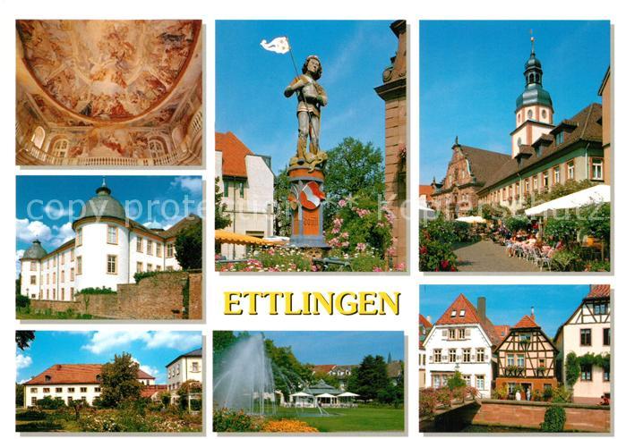 Ettlingen Fresken Schloss Brunnenfigur Strassencafes Kirche Parkanlage