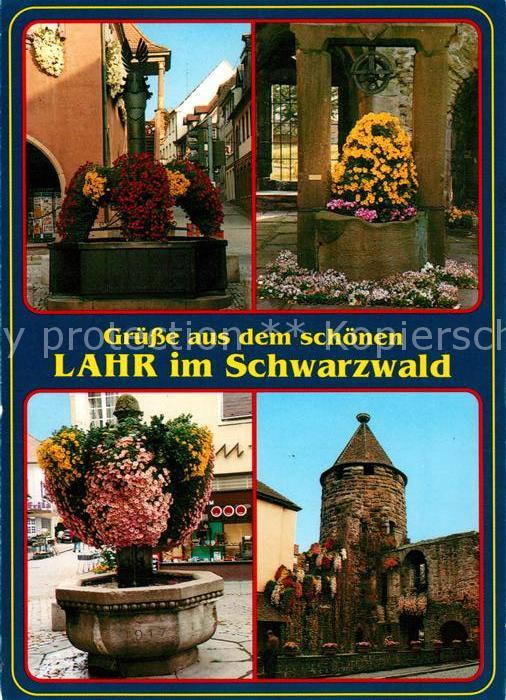 Lahr Baden Innenstadt Brunnen Blumenschmuck Storchenturm