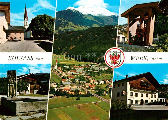 Kolsass Dorfplatz Weer Kellerjoch Bildstock Dorfbrunnen Gasthof Fliegeraufnahme